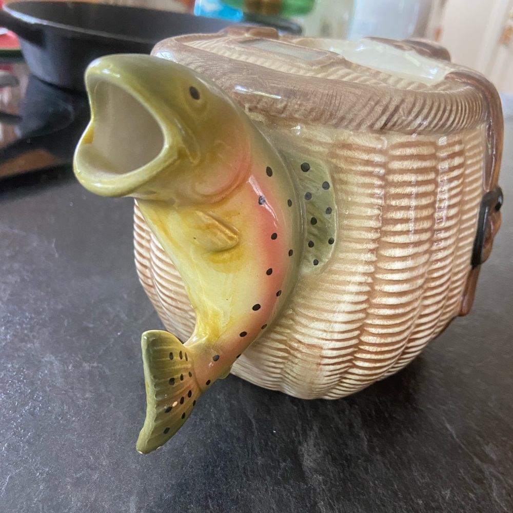 Eddie Bauer Ceramic Fish Basket Planter - Yellow and Brown